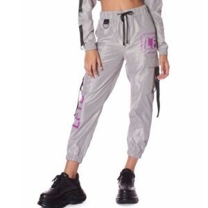 LF The Brand Streetwear Cargo Jogger Pants Gray/Pink Size M